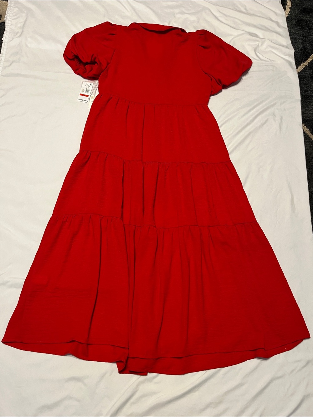 CeCe Red Button-Front Tiered Midi Dress - Picture 7 of 8